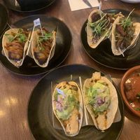 Vegan chicken and avocado tacos, plantain tacos and ancho mushroom tacos   at Wahaca in Cardiff