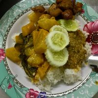 Rice with pumpkin curry and chilli paste  at Youta Vegetarian Food in Bangkok