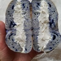Blueberry with tofu cross section at Bagel Pub in Brooklyn