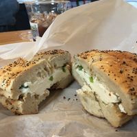 Everything with vegan tofu scallion schmear  at Bagel Pub in Brooklyn