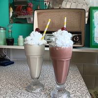 Vanilla and chocolate vegan shakes at Delphine's Diner in Aldeburgh