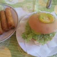 veggie burger, spring rolls at Namaskar Vegetarian Restaurant in Puerto Princesa