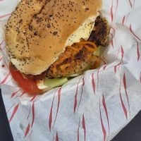 Schnitzel burger with kimchi and mozzarella at Seitan's Lot in Glasgow