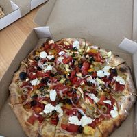 Veggie with their house made vegan cashew cheese on top    at Abbondanza in Ucluelet