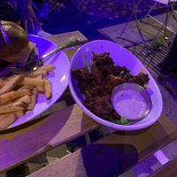 Buffalo wings and burger  at Bowhead Pub in Montreal