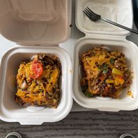 Vegan lasagna & vegan enchilada from the hot bar at Down to Earth - Store and Deli in Honolulu