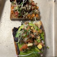 Half mediterranean and half Mexican bruschetta  at Sea Salt Healthy Kitchen in St Simons