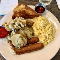 PGA Breakfast: scrambled eggs, potatoes, French toast and sausage   at Plant Based Mafia in Palm Beach Gardens