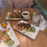 taquitos, mini chimis with jackfruit, and quesabirria tacos!!!! at Charro Vida in Tucson