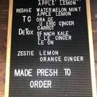 Menu  at Fountain of Juice in Mount Tamborine