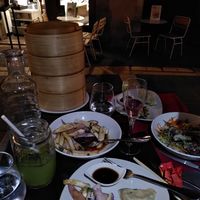 eggplants, dumpling, salad, lemonade at Jasmin in Annecy