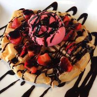 Vegan berry waffle 🍓 at Creams Cafe in Newcastle Upon Tyne