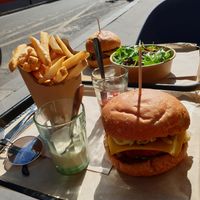 BBQ burger with fries and Mayo truffle with salad.  at Eat Like Panda in Paris