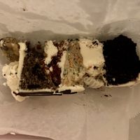 About 1/3 of the slice of everything cake  at Zalie Cakes in Hollywood