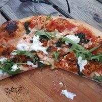 Falafel, pine nut, tzatziki, rocket pizza at Church Lane in Tavistock
