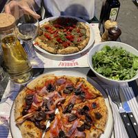 Margherita and Babaganoush senza yogurt - and house wine.  at Berberè in Florence
