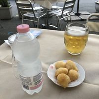Water, beer, fried garlic bread   at Il Torchio in Genoa