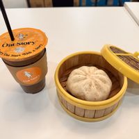 Set meal with Vegetarian BBQ Pau + iced oat milk coffeee  at BMS Organics - Southkey in Johor Bahru