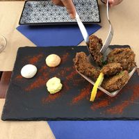 Fried Mushrooms with different mayos at Cavo Bistrot in Cagliari