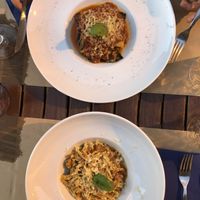 Pasta Sardinian Ragout Style and eggplant parmigiana  at Cavo Bistrot in Cagliari