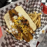 vegan chili cheese dog  at Universal Studios - Mel's Drive-In in Orlando