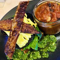 Vegan hash + house baked beans. at Origin in Petone