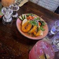 Calamari and Shirley temple mocktail at Cosmic Kitchen in Plymouth