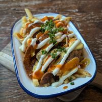 Souvlaki fries at Cosmic Kitchen in Plymouth