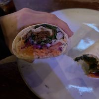 Veg meat inside wrap  at Cosmic Kitchen in Plymouth