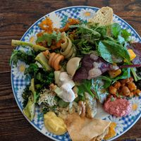 my plate from the buffet bar at Cosmic Kitchen in Plymouth