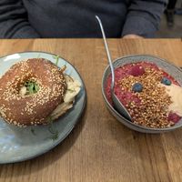 Bagel and porridge at Roots Helsinki in Helsinki