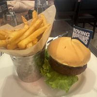 Vegan burger and fries   at Hard Rock Cafe in Venice