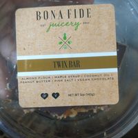 Gluten free, vegan twix bar.. awesome ingredients. at Bona Fide Juicery in Appleton