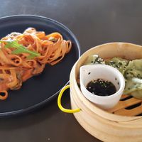 Fettuccine pasta and truffle dumplings at Vistro in Bangkok