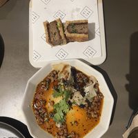 Vagyu sando (top) & Vistro dumplings  at Vistro in Bangkok