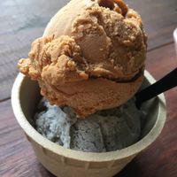 Thai tea and black sesame ice cream - definitely recommend  at Vistro in Bangkok