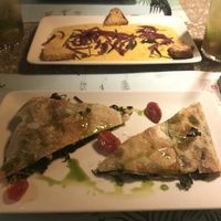 Spinach filo pies and fava dip  at Artesanal in Skiathos