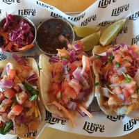 Tempura Cauliflower Tacos w/added chickpea chorizo USD$12 at Dilla Libre in Scottsdale