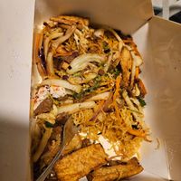 Singaporean curry noodles with tofu and vegan shrimp at Loving Hut in Orlando