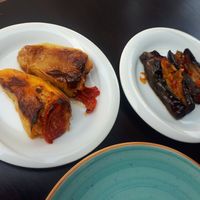 Stuffed peppers and stuffed eggplants at Te Fisi in Shkoder