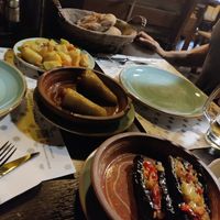 Stuffed aubergines, stuffed peppers and baked potatoes at Te Fisi in Shkoder