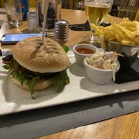 Falafel burger with non vegan mayonnaise 🥲 at Peet's in Lochinver