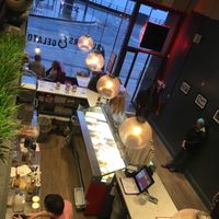 Inside and the view to the harbour  at Gelatoburger in Oban