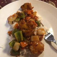 Vegan sweet and spicy with rice 🌶  at Silk Road Café in Vermillion