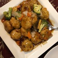Vegan sesame tofu dish  at Silk Road Café in Vermillion