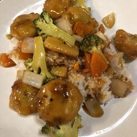 Sesame tofu sauce w/veg and rice!  at Silk Road Café in Vermillion