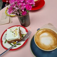 Delicious carrot cake and a flat white at Parlé Pantry in West London