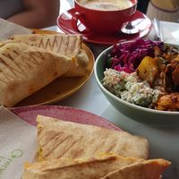 Falafel and veg with vegan cheese wraps. at Parlé Pantry in West London