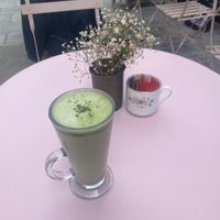 Matcha latte with almond milk   at Parlé Pantry in West London