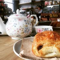 Plant based vegan pain au chocolat ,❤❤❤I love it!!  Also they have so many leaf tea ( peppermint) ( they have vegan muffins and croissant as well yummy! at Parlé Pantry in West London
